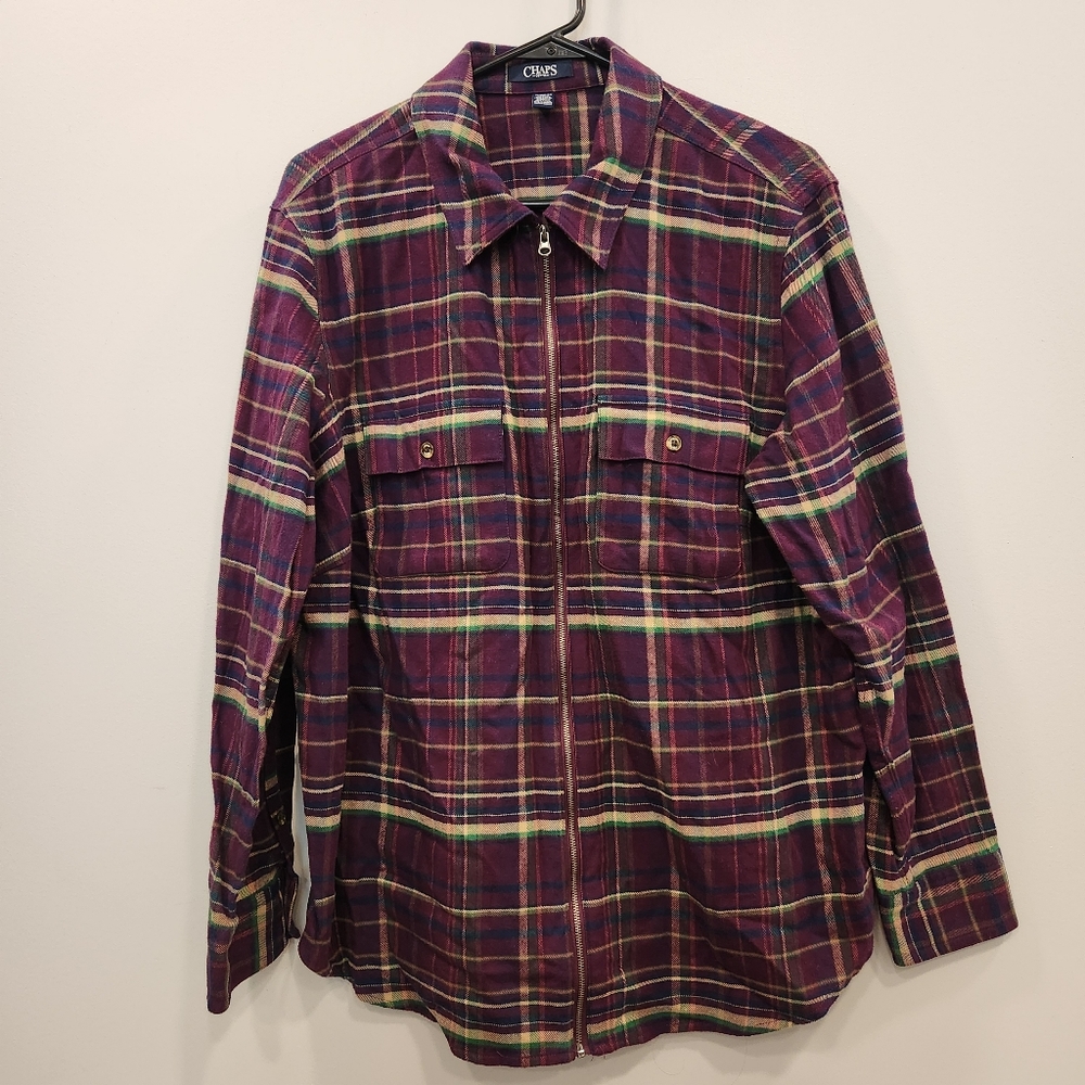 Chaps Flannel Long Sleeve Zip Up 1X